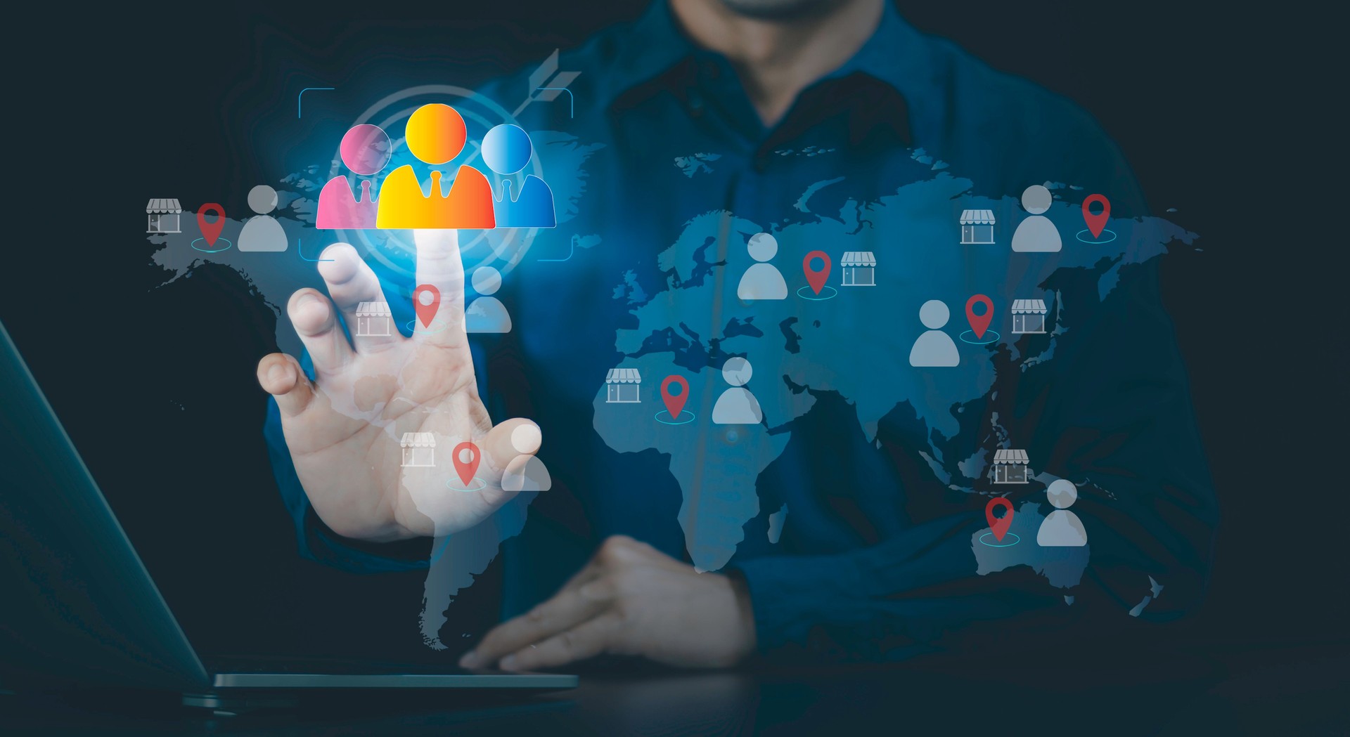 Global workforce management working online using technology concept. digital communication with their global workforce, enterprise human resources management, symbolizing remote team connection